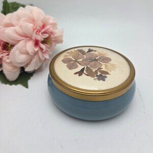 Vintage Framecraft Blue Trinket Vanity Jar Dish Box with Lid Dried Flowers MCM